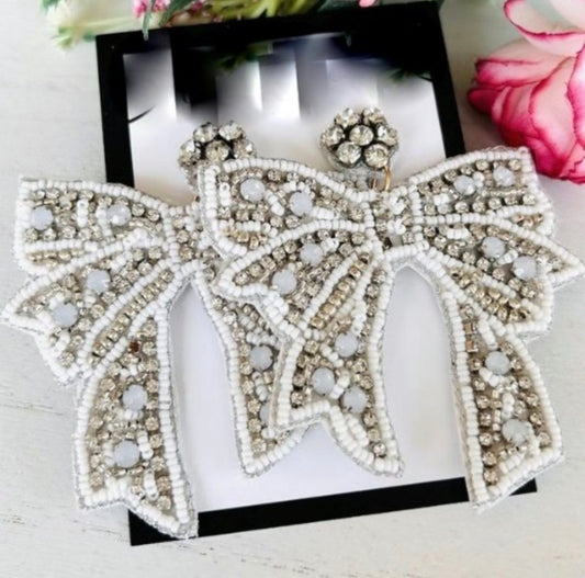 White Bow Earrings