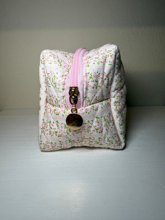 Floral Quilted Cosmetic Pouch