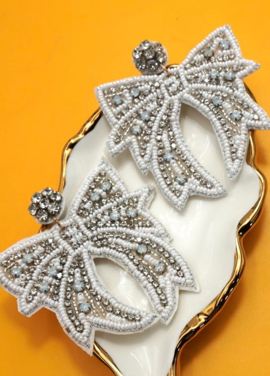 White Bow Earrings