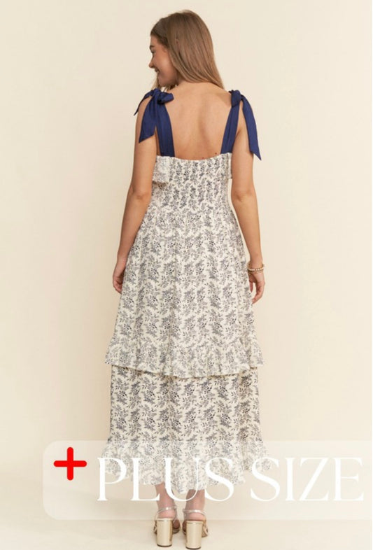 Indigo Ruffle Ribbon Strap Maxi Dress