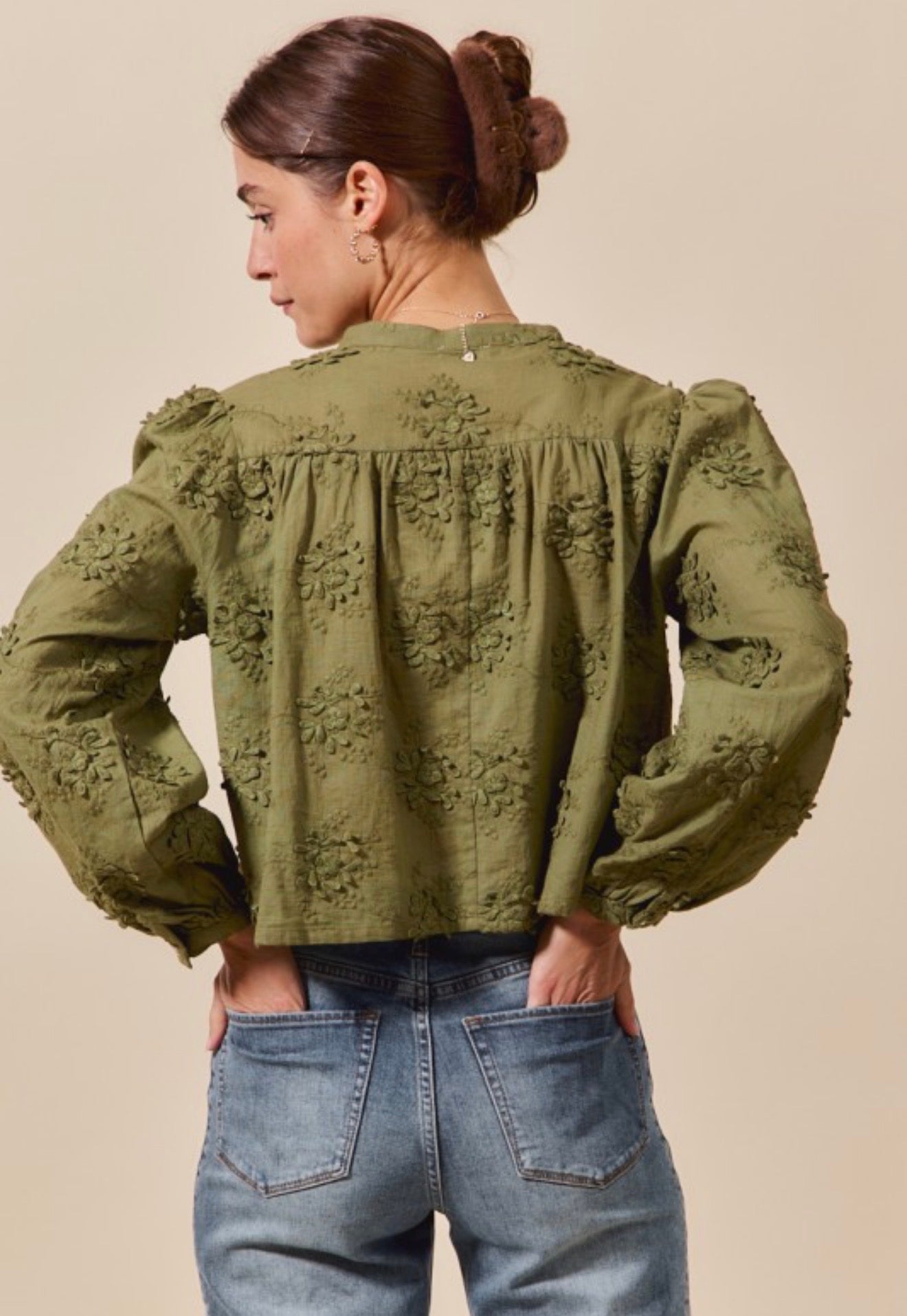Olive Petal Texture Blouse
